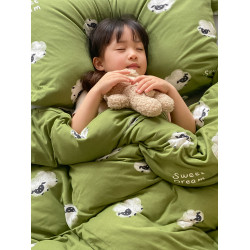 A類卡通嬰兒級天竺棉四件套裸睡針織100純棉兒童小羊被套床單床品