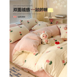 冬季加厚牛奶絨四件套加絨保暖珊瑚絨被套法蘭絨床單被罩床上用品