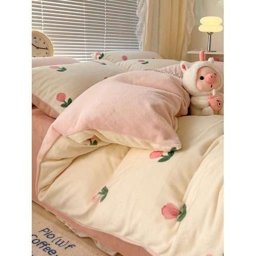 冬季加厚牛奶絨四件套加絨保暖珊瑚絨被套法蘭絨床單被罩床上用品