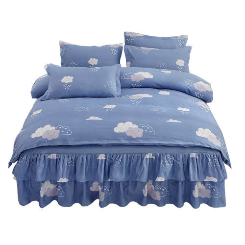 床裙款四件套床上用品四季通用全遮醜下擺純水洗棉防滑被套床包罩