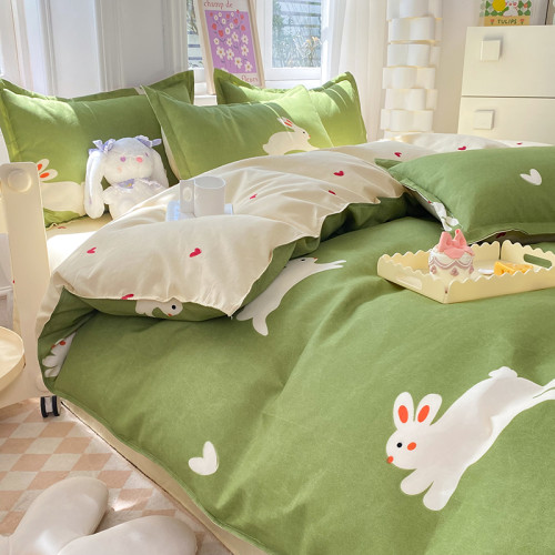 ins風四件套床包款水洗棉床上用品床單被套罩學生宿捨單人三件套4