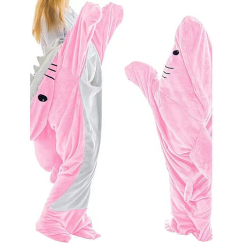 鯊魚毛毯成人可愛鯊魚毛毯連帽衫可穿戴毯超柔軟法蘭絨睡袋防踢被