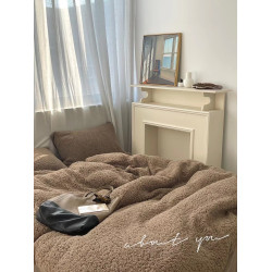 冬季加厚保暖羊駝絨+牛奶絨ins純色床上用品法萊絨羊羔絨簡約被套