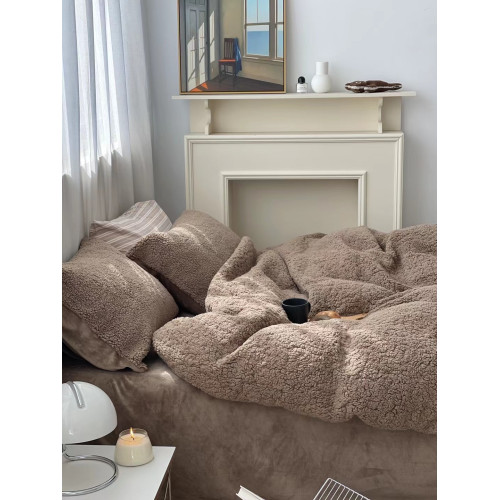 冬季加厚保暖羊駝絨+牛奶絨ins純色床上用品法萊絨羊羔絨簡約被套