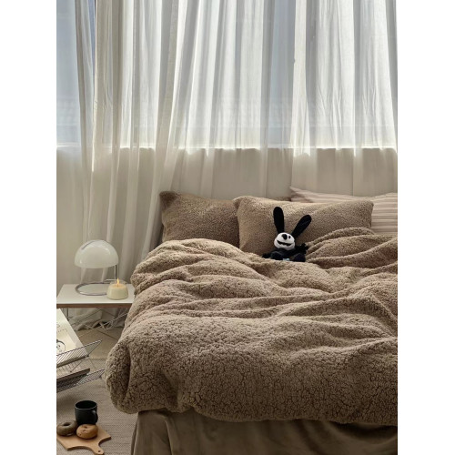 冬季加厚保暖羊駝絨+牛奶絨ins純色床上用品法萊絨羊羔絨簡約被套