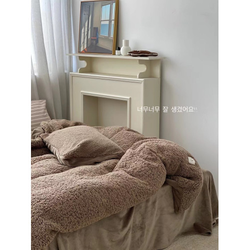 冬季加厚保暖羊駝絨+牛奶絨ins純色床上用品法萊絨羊羔絨簡約被套