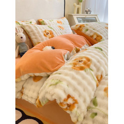 可愛小熊貓兔絨牛奶絨四件套AB版加厚保暖被套床品兒童床單三件套