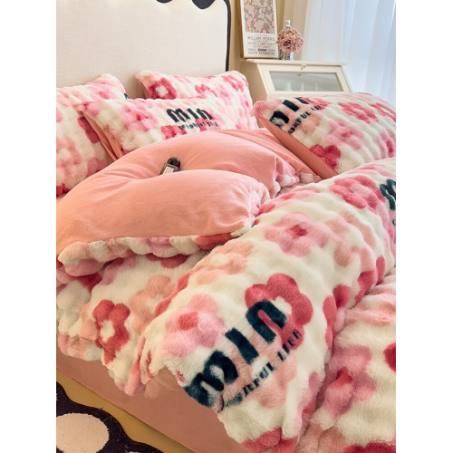 可愛小熊貓兔絨牛奶絨四件套AB版加厚保暖被套床品兒童床單三件套