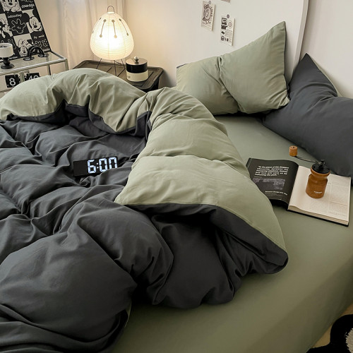 純色水洗棉被套單件150x200x230學生宿捨單人雙人1.8被罩三四件套