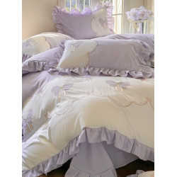 小紅書推薦裸睡公主風刺綉純棉床上四件套全棉床單被套被罩床包款