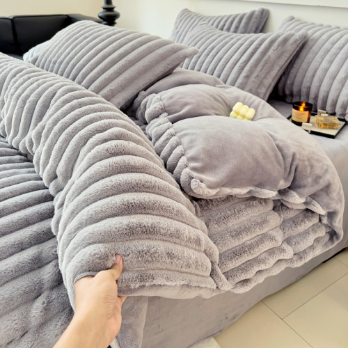 小紅書推薦冬季兔兔毛絨牛奶絨床上四件套加厚雙面珊瑚法蘭絨被套