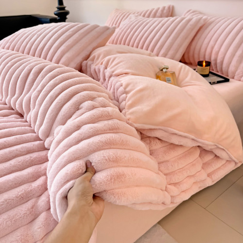 小紅書推薦冬季兔兔毛絨牛奶絨床上四件套加厚雙面珊瑚法蘭絨被套