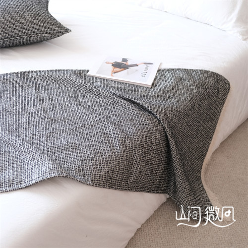 床尾毯咖色侘寂風中古風床尾巾搭毯搭巾新中式民宿酒店樣板間床旗