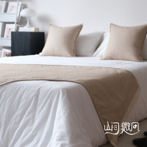 床尾毯咖色侘寂風中古風床尾巾搭毯搭巾新中式民宿酒店樣板間床旗