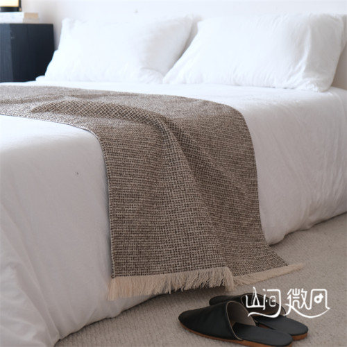 床尾毯咖色侘寂風中古風床尾巾搭毯搭巾新中式民宿酒店樣板間床旗