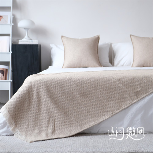 床尾毯咖色侘寂風中古風床尾巾搭毯搭巾新中式民宿酒店樣板間床旗