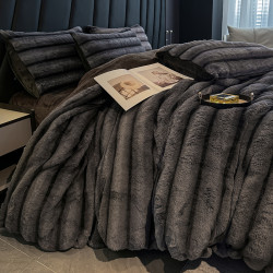 冬季A類兔毛絨四件套牛奶絨珊瑚絨加厚被套床單輕奢風高級感床品4