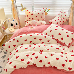 可愛加厚牛奶絨四件套保暖卡通被套珊瑚絨防靜電床罩裸睡被罩冬季