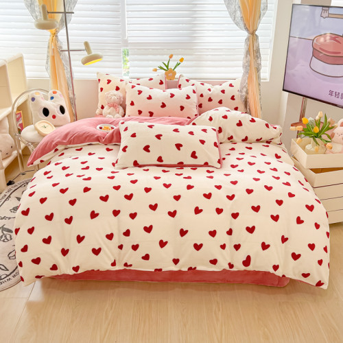 可愛加厚牛奶絨四件套保暖卡通被套珊瑚絨防靜電床罩裸睡被罩冬季