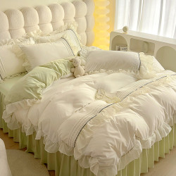 小紅書推薦裸睡純棉床單床裙式四件套全棉床上被套被罩床包款刺綉