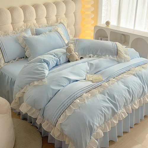 小紅書推薦裸睡純棉床單床裙式四件套全棉床上被套被罩床包款刺綉