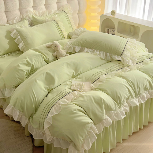 小紅書推薦裸睡純棉床單床裙式四件套全棉床上被套被罩床包款刺綉