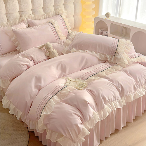 小紅書推薦裸睡純棉床單床裙式四件套全棉床上被套被罩床包款刺綉