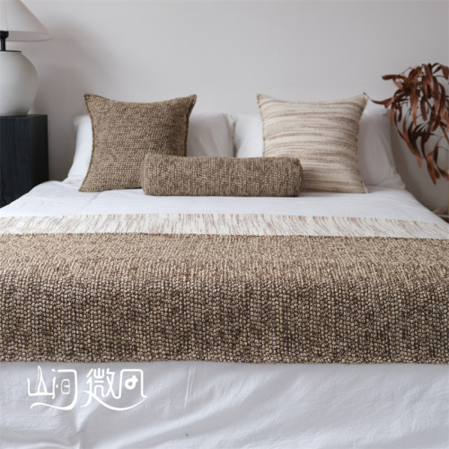 咖色中古風床尾毯新中式床尾巾侘寂風搭毯搭巾民宿酒店樣板間床旗