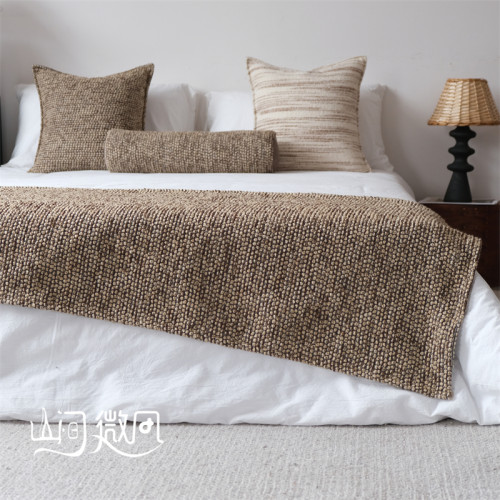 咖色中古風床尾毯新中式床尾巾侘寂風搭毯搭巾民宿酒店樣板間床旗