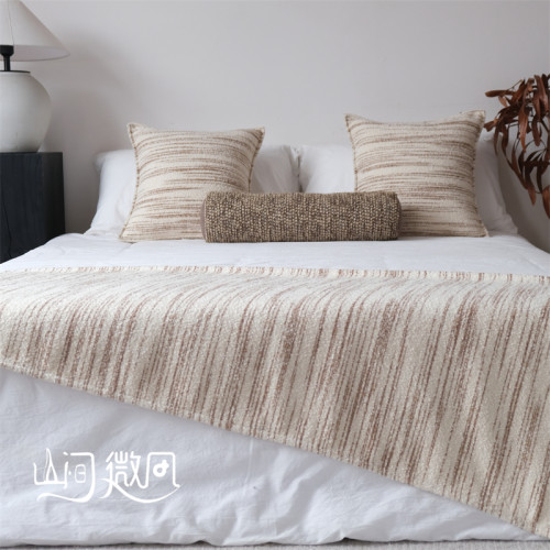 咖色中古風床尾毯新中式床尾巾侘寂風搭毯搭巾民宿酒店樣板間床旗