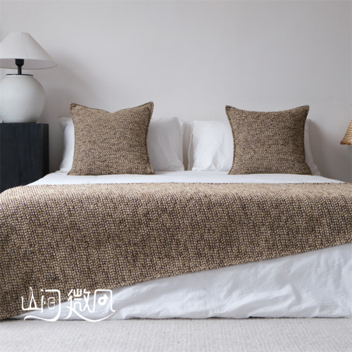 咖色中古風床尾毯新中式床尾巾侘寂風搭毯搭巾民宿酒店樣板間床旗