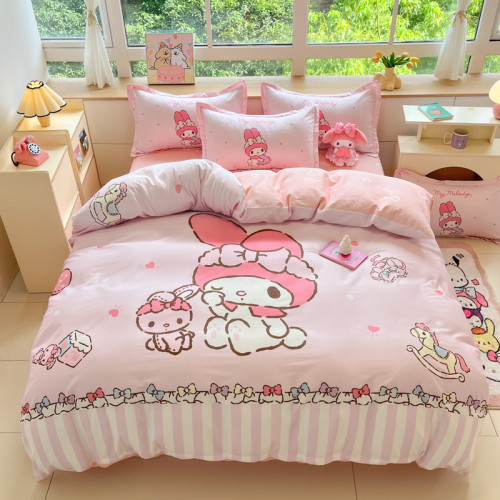 2025新款卡通庫洛米純棉床上四件套全棉兒童床單被套宿捨三件套女