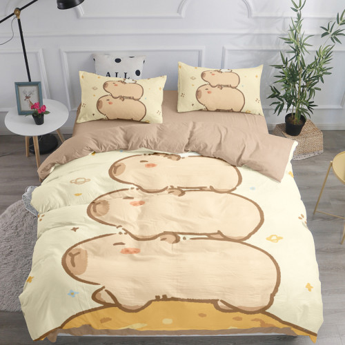 卡皮巴拉可愛四件套水豚兒童卡通被罩床單床包學生宿捨床上三件套