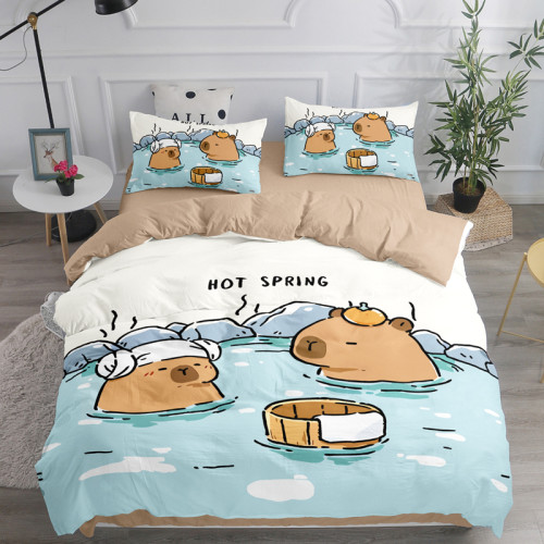 卡皮巴拉可愛四件套水豚兒童卡通被罩床單床包學生宿捨床上三件套