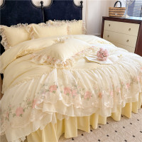 韓式全棉蕾絲花邊公主風床裙四件套純棉少女裸睡刺綉被套床單床包