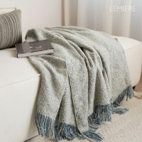 侘寂風毛毯小華夫格拉絨流蘇毯子沙發針織毯午睡蓋毯民宿床尾毯
