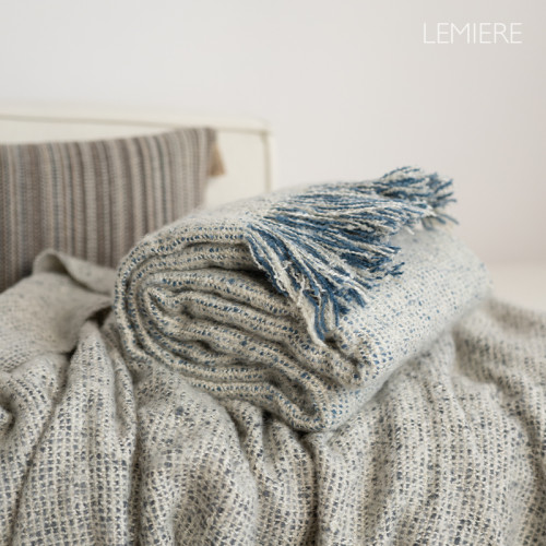 侘寂風毛毯小華夫格拉絨流蘇毯子沙發針織毯午睡蓋毯民宿床尾毯