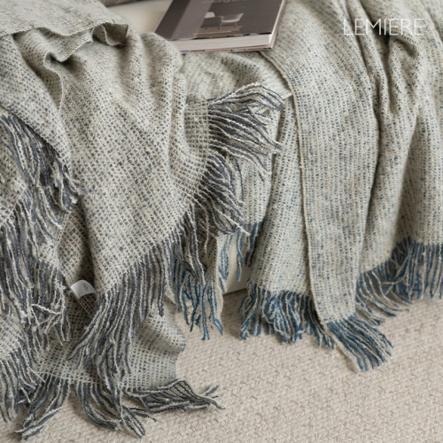 侘寂風毛毯小華夫格拉絨流蘇毯子沙發針織毯午睡蓋毯民宿床尾毯