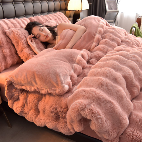 冬季新款牛奶絨床上四件套被套加絨加厚保暖珊瑚絨床單法蘭絨床品