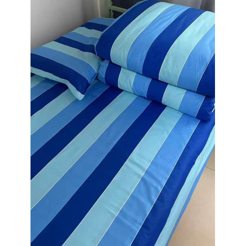 學生宿捨三件套純棉單人被套床單枕套三色藍竪條上下鋪床上用品