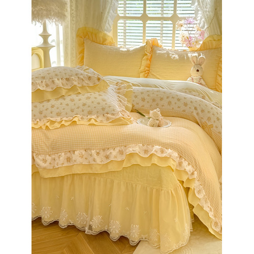 小紅書推薦公主風加厚夾棉床蓋四件套少女心純棉全棉花邊被套床單