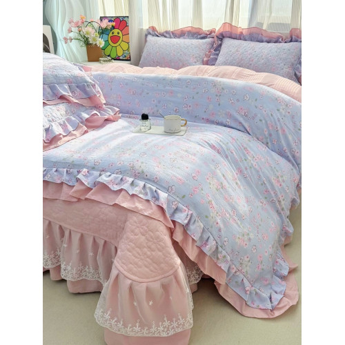 小紅書推薦加厚夾棉公主風純棉全棉床蓋四件套少女心花邊被套床單