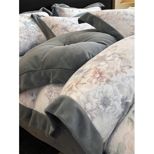 出口A類高級印花牛奶絨四件套法式冬季加厚加絨寬邊被套防滑床罩