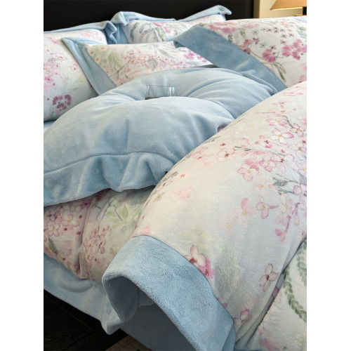 出口A類高級印花牛奶絨四件套法式冬季加厚加絨寬邊被套防滑床罩