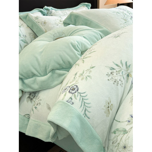 出口A類高級印花牛奶絨四件套法式冬季加厚加絨寬邊被套防滑床罩