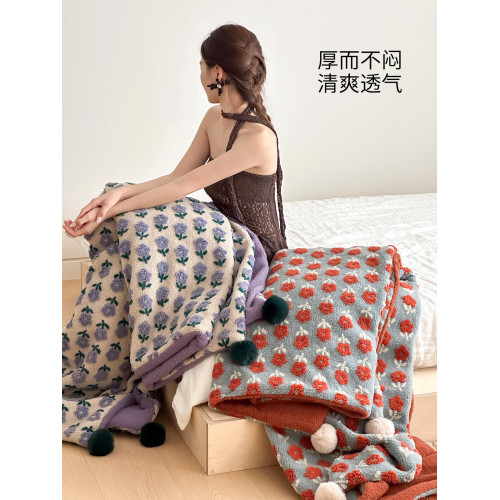米蘇復古加厚提花羊羔絨毛毯沙發毯午睡毯床上蓋毯毯子床尾冬辦公