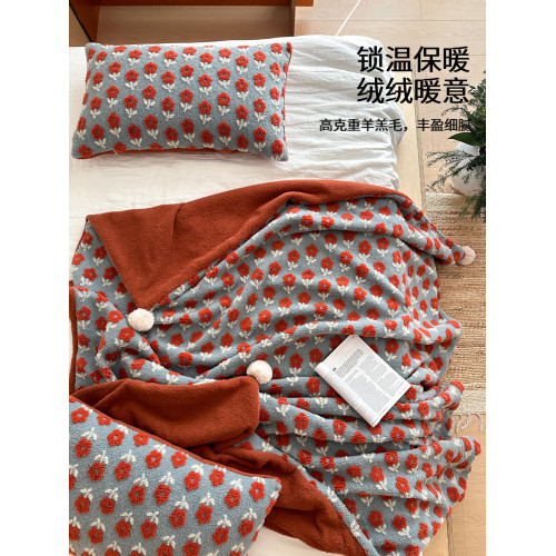 米蘇復古加厚提花羊羔絨毛毯沙發毯午睡毯床上蓋毯毯子床尾冬辦公