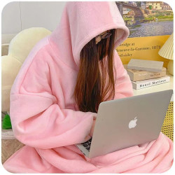 披肩毛毯冬季帶帽子披風保暖鬥篷全身加絨加厚睡袍法蘭絨懶人毯