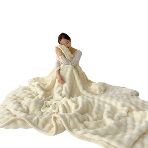 毛毯2025新款高檔冬天超厚毛絨毯子加厚珊瑚絨毯絨加絨休閒子白色