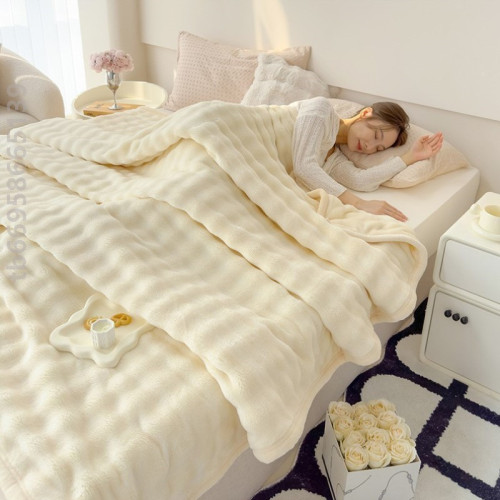 毛毯2025新款高檔冬天超厚毛絨毯子加厚珊瑚絨毯絨加絨休閒子白色